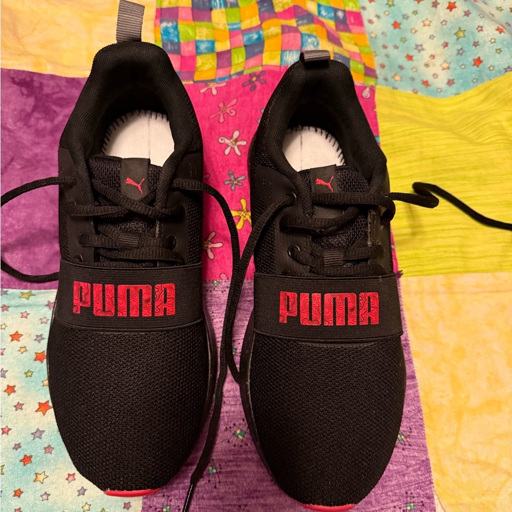 Puma Black Sneakers with Red Logo